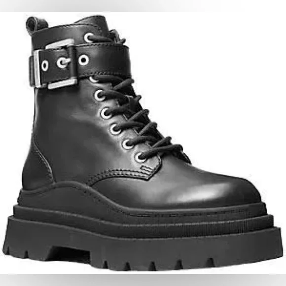 Michael Kors Colby Black Leather Boots Colby Leather and Signature Logo Ankle Boot in BROWN/BLK  main image 2